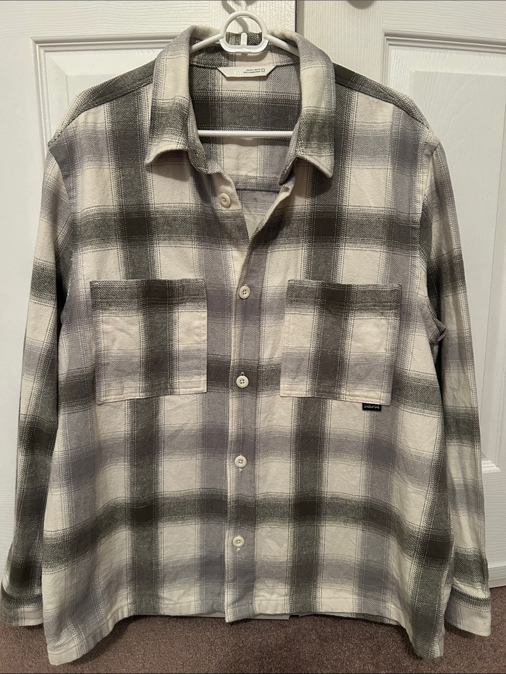 Zara Gray and White Lightweight Plaid Shirt Jacket